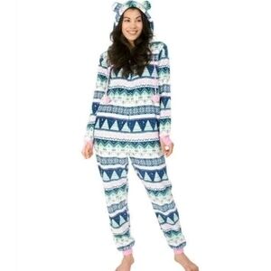 MUNKI MUNKI Ladies Hooded Fleece Plush One Piece (Pink Multi, Medium)